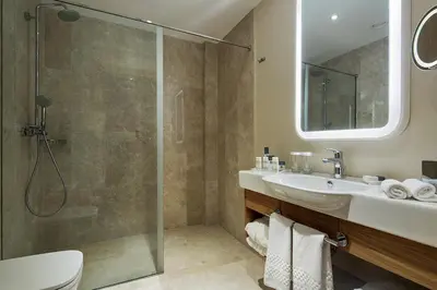 a bathroom with a shower and a sink and a toilet at DoubleTree by Hilton Hotel Istanbul - Tuzla in Istanbul