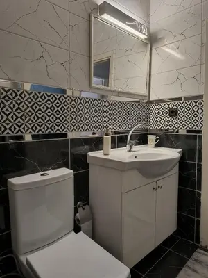 a bathroom with a toilet and a sink and a mirror at Villa Taskoparan in Tekirdag