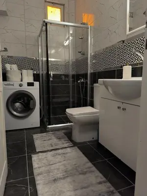 a bathroom with a toilet sink and a washing machine at Villa Taskoparan in Tekirdag