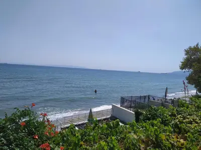 a person swimming in the water at the beach at Villa Taskoparan in Tekirdag