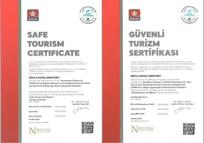 a menu for a restaurant with a red border at Nidya Hotel Esenyurt in Istanbul