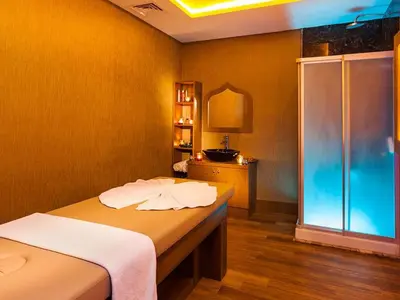 a bedroom with a bed and a shower in a room at Nidya Hotel Esenyurt in Istanbul