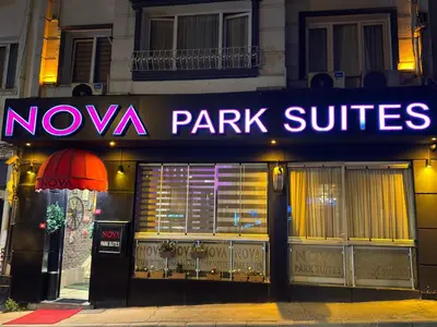 a nova park suites sign on the side of a building at The Şişli No Va Park Suites in Istanbul