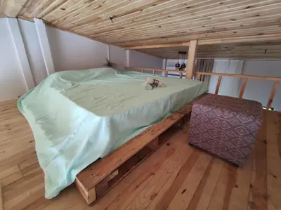 a dog laying on a bed in a room at erdener suits in Istanbul