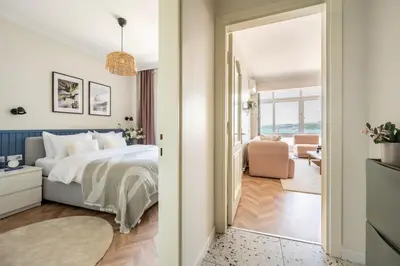 a bedroom with a bed and a living room at Stay Beyond the Bosphorus #6 in Istanbul