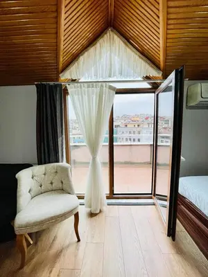 a living room with a chair and a window at Blueway Hotel Residence in Istanbul
