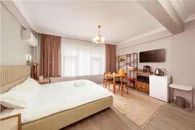 a hotel room with a bed and a television at Cozy Home in Historic Istanbul in Istanbul