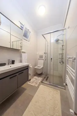 a bathroom with a shower and a sink and a toilet at Cozy Home in Historic Istanbul in Istanbul