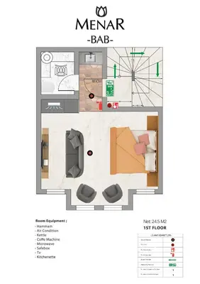 a floor plan of a room with a bed at BAB - by Menar Hotel in Istanbul