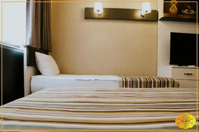 a hotel room with a bed and a flat screen tv at PALMYE HOTEL Beyoylu in Istanbul