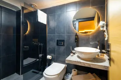 a bathroom with a sink and a toilet and a shower at 216 Bosphorus Suite in Istanbul
