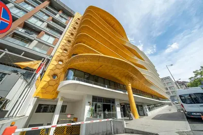 a building with a yellow object on top of it at Taksim Petek Residence by Guestteori in Istanbul