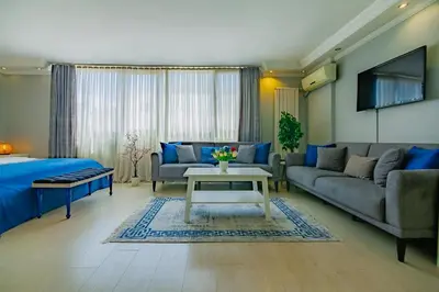 a living room with a couch and a table at Galata Nil Suite in Istanbul