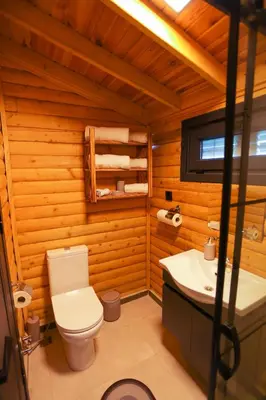 a bathroom with a toilet and a sink at MSC Bungalov Sapanca in Sapanca