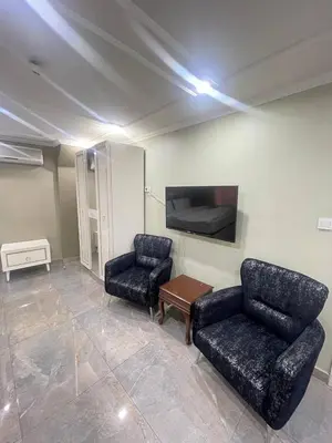 a living room with two chairs and a flat screen tv at Sevil new apart in Istanbul