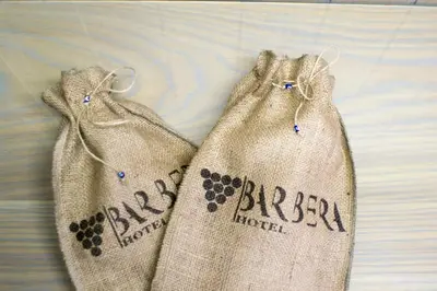 two bags with the words bergariaaria hotel on them at Barbera Hotel in Istanbul