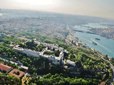 an aerial view of a city and a river at Grafen Hotel in Istanbul