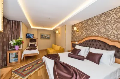 a hotel room with a bed and a living room at Aprilis Gold Hotel - Special Category in Istanbul