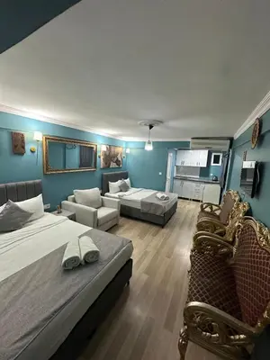 a bedroom with a bed and a couch and a room with at Ada Apart Otel in Istanbul
