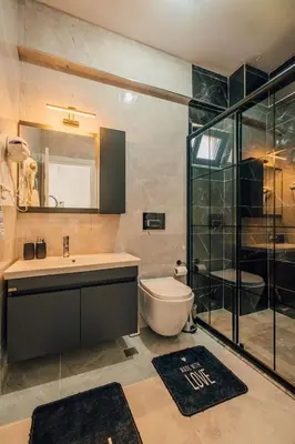 a bathroom with a sink and a toilet and a shower at Villove Sapanca in Sapanca