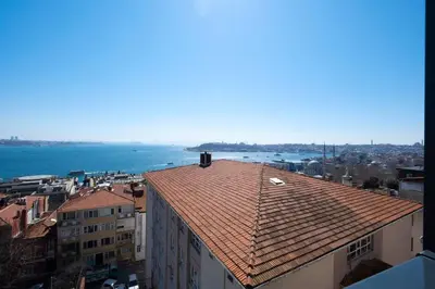 an aerial view of a building with a red roof at Luxury Stay with Panoramic Bosphorus View in Istanbul