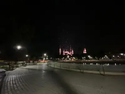 a night time view of a castle with lights at Blue Star Apartments Old City Center in Istanbul