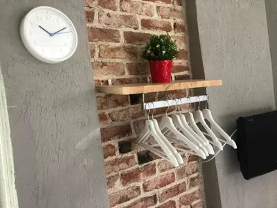 a brick wall with a clock and a plant at Hendec 7 Apartments Near Galataport in Istanbul