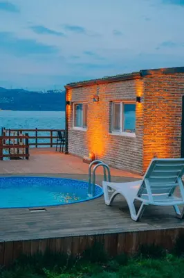 a house with a pool and a chair and a patio at Flamingo Adalife in Sapanca