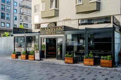 a park star hotel with potted plants in front of it at Peak Star Hotel in Istanbul