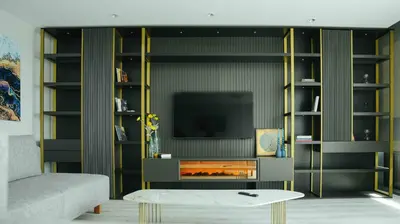 a living room with a tv and a fireplace at DeCamondo Residence Karaköy in Istanbul