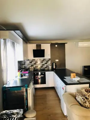 a kitchen with a sink and a counter top at Polonezköy butik bahçeli ev in Beykoz