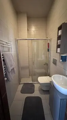 a bathroom with a shower and a toilet and a sink at Echoloft İstanbul- Nişantaşı in Istanbul