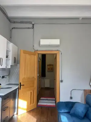 a door to a kitchen and a living room at Soil balat in Istanbul