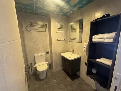 a small bathroom with a toilet and a sink at Pin Suite in Buyukcekmece