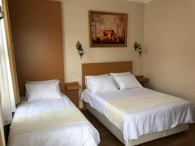 a bedroom with two beds and a painting on the wall at Ottoman's Pearl Hotel in Istanbul