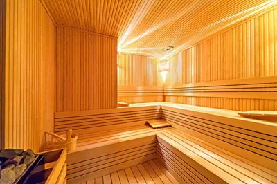 an empty wooden sauna with wooden floors and a wooden at Arts Hotel Harbiye - Special Class in Istanbul