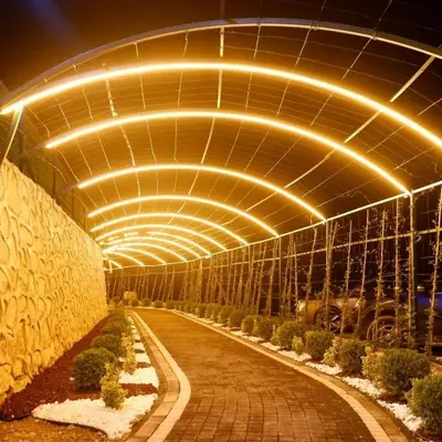 a tunnel with a row of plants and lights at Gölköy Bungalov Kandıra in Kandıra