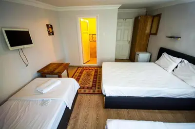 a hotel room with two beds and a television at Altun Life City in Istanbul