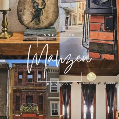a collage of photos of a building and a house at MAHZEN Otel in Istanbul