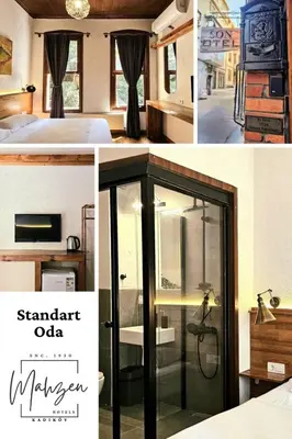 a collage of photos of a bedroom and a bathroom at MAHZEN Otel in Istanbul