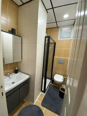 a bathroom with a toilet and a sink at Bono Apartments Kadıköy in Istanbul