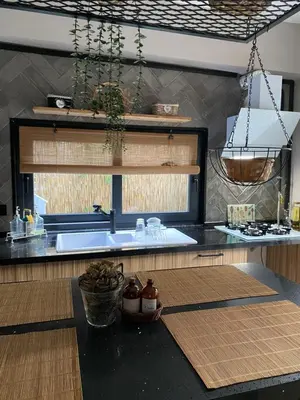 a kitchen with a sink and a counter top at Fcvillasapanca in Sapanca