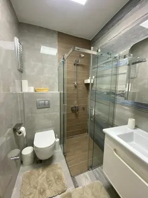 a bathroom with a shower and a toilet and a sink at Apartment - Little Hagia Sophia in Istanbul