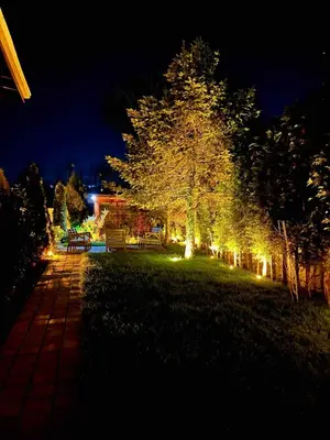 a garden at night with lights on the grass at Villa Casa Bianca in Sapanca