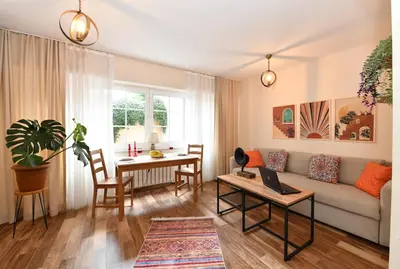 a living room with a couch and a table at Comfortable Bright Home AC Galata in Istanbul