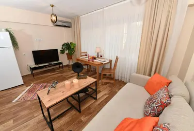 a living room with a couch and a table at Comfortable Bright Home AC Galata in Istanbul