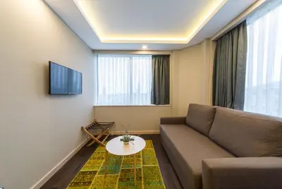 a living room with a couch and a tv at Molton Monapart Mecidiyekoy in Istanbul