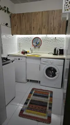 a kitchen with a washing machine and a dishwasher at An Istanbul tale, an Istanbul dream, garden house in Istanbul