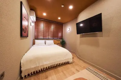 a bedroom with a bed and a flat screen tv at Tare Suites Beşiktaş in Istanbul