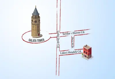 a map of london with a tower and a building at Cute Home Balcony Retro Design AC Galata in Istanbul